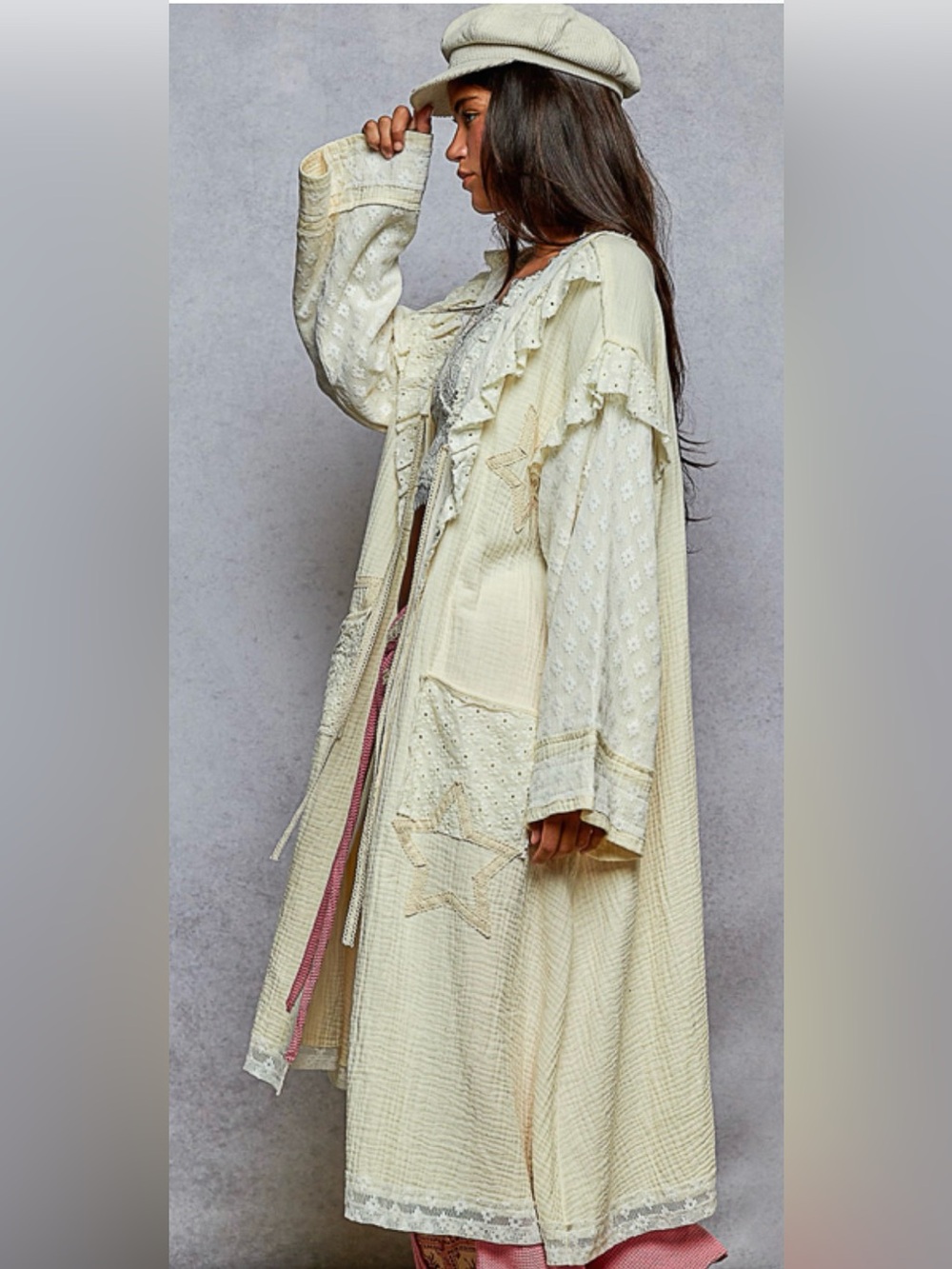 POL Double Gauze Star Patchwork Duster - Picture 3 of 5